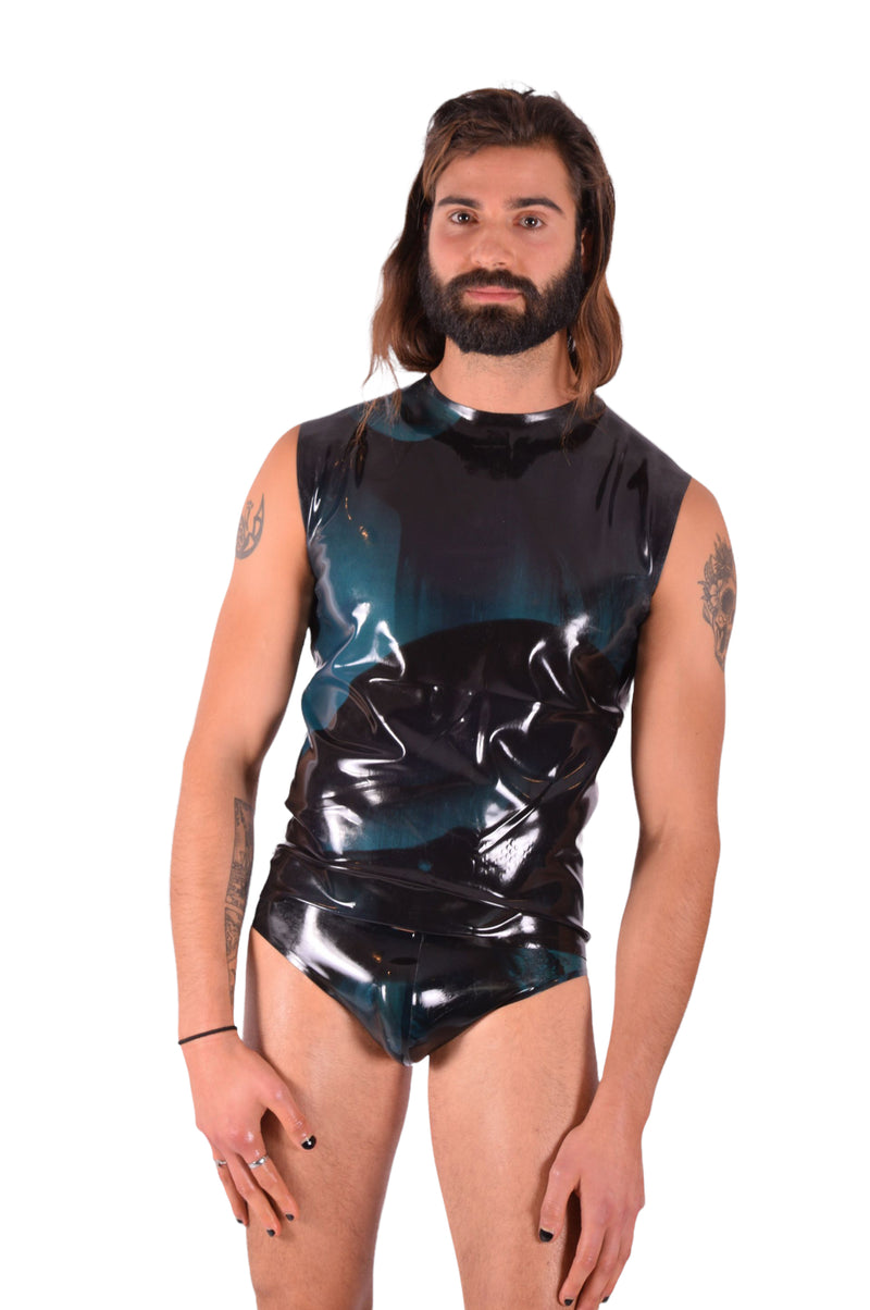 Large Polymorphe Latex Kit Jockstrap And Tank Top Rubber Suit Peacock 8