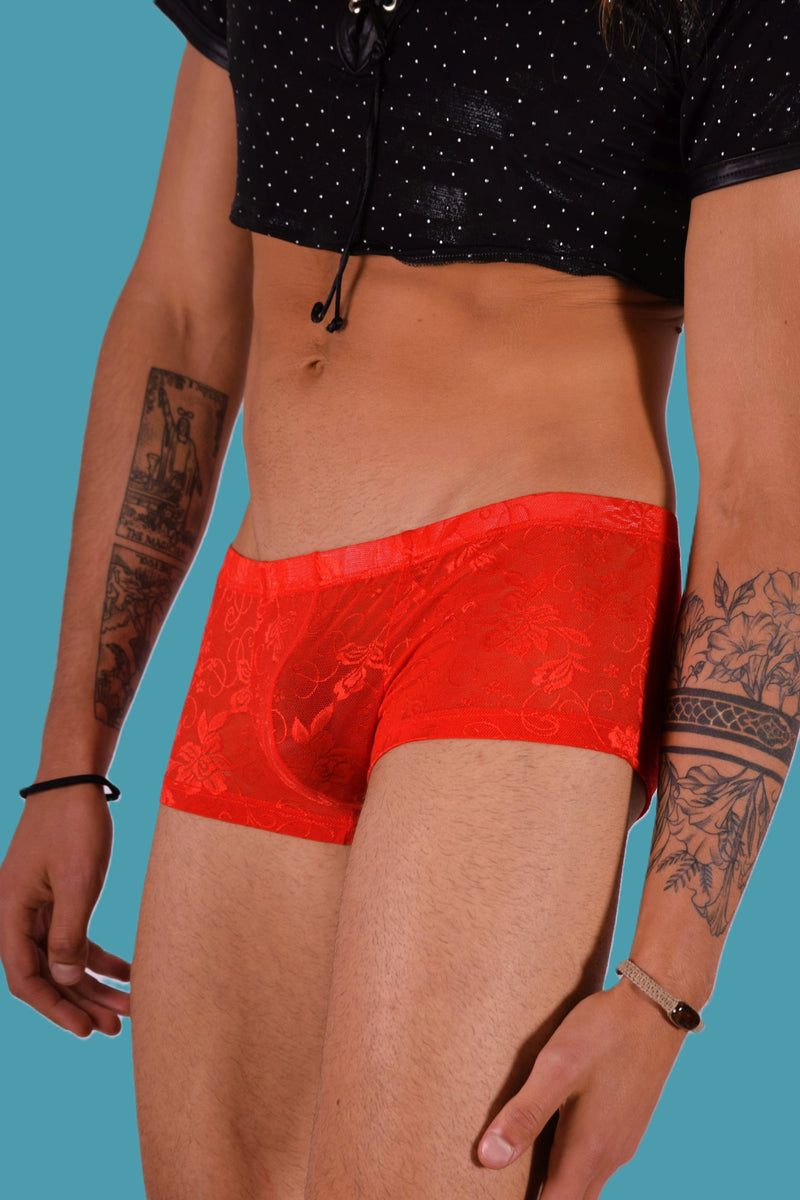 SMU Aristocrat Lace Sheer Mini Boxer Rouge 100705 H51
