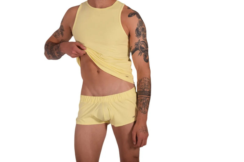 SUKREW Vest Sleeveless Tank Top With Rounded Neck in Blonde Yellow 27