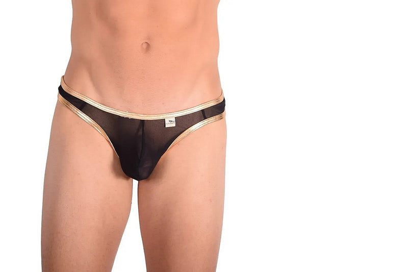 XL WOJOER Golden Line Mini Pushup String Thong Black Gold 364D55 2