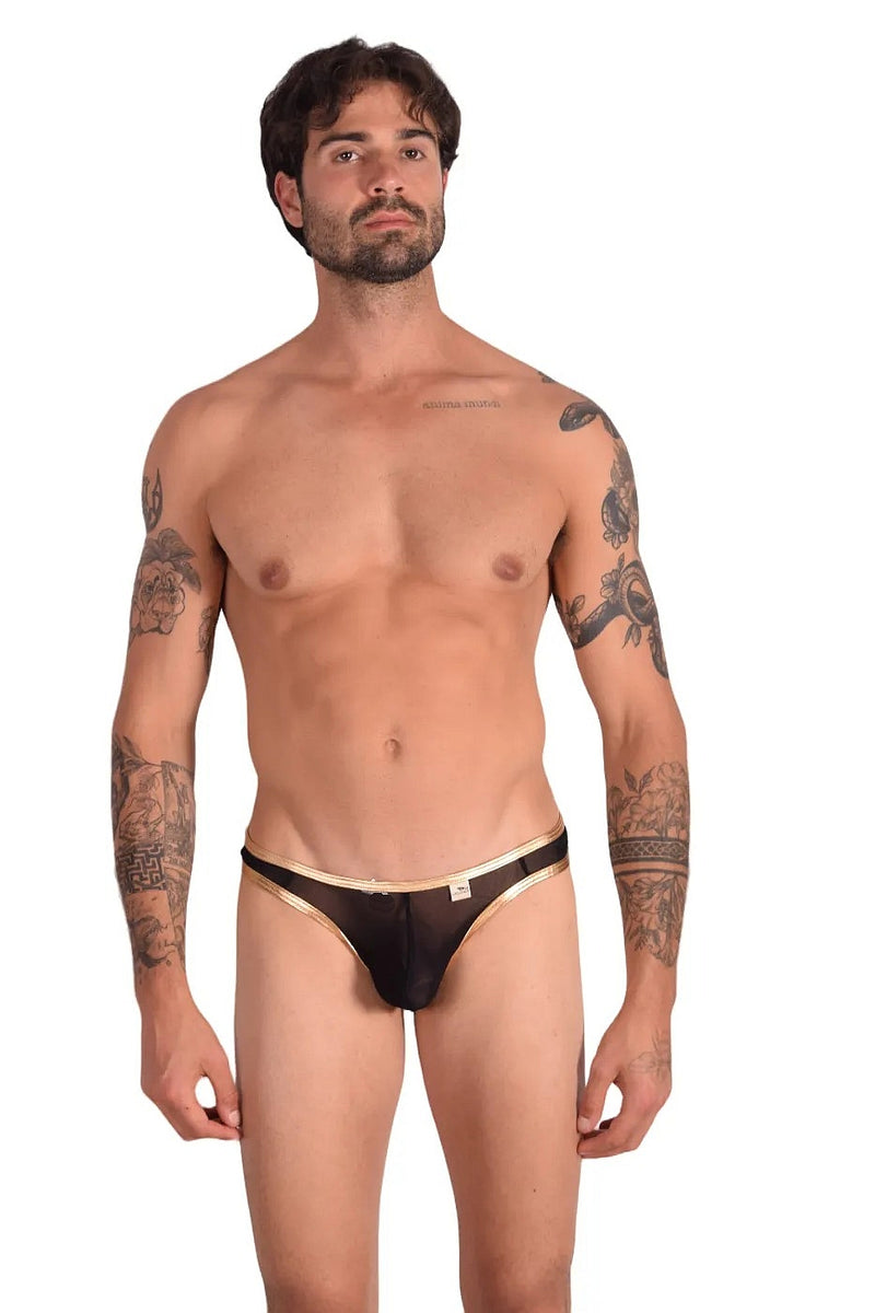 XL WOJOER Golden Line Mini Pushup String Thong Black Gold 364D55 2