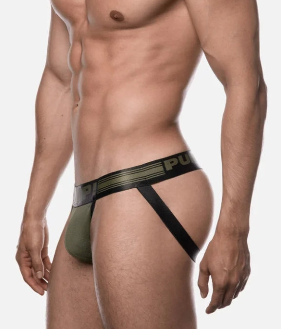 PUMP! Jock Free-Fit Military JockStrap Black Rib Piping 15035 P17