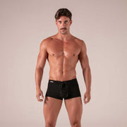 Absolu Male By TOF Adjustable Laced Boxer Trunks Soft Ribbed Knit Cotton Black 34