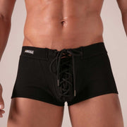 Absolu Male By TOF Adjustable Laced Boxer Trunks Soft Ribbed Knit Cotton Black 31
