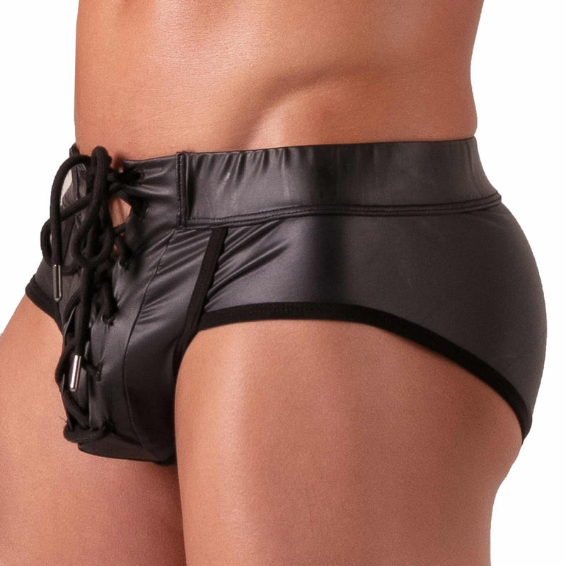 Absolu Male by TOF Bond'Ge* Lacing Briefs Adjustable Chic Faux - Leather Black 21