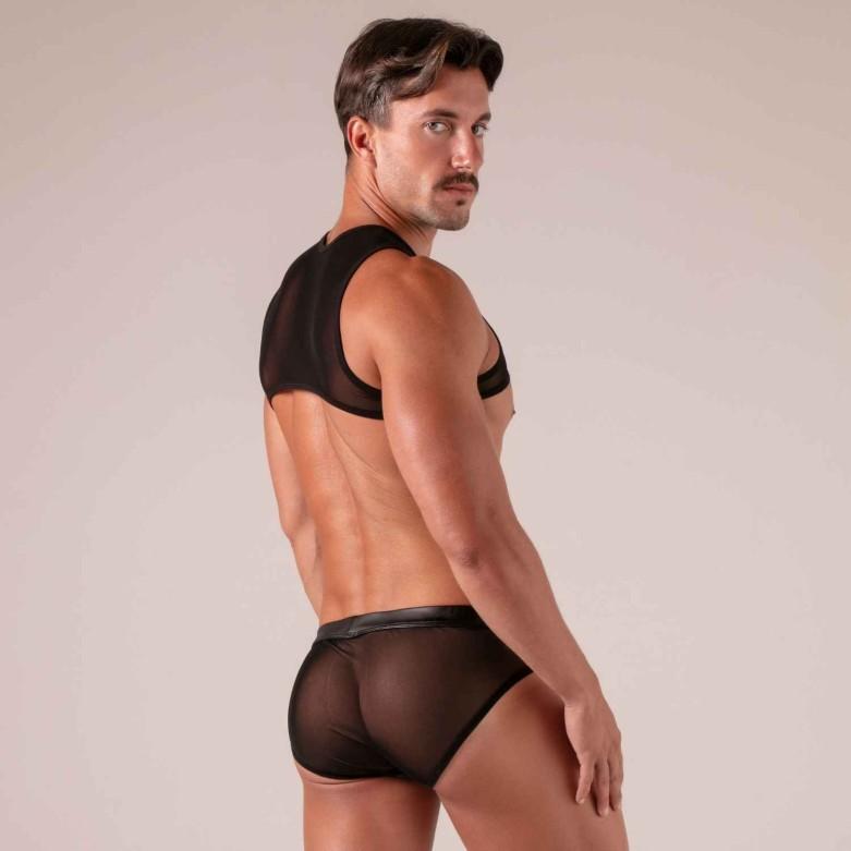 Absolu Male By TOF PARIS Rebel Harness Lace - Up Light Mesh Faux Leather Black 46