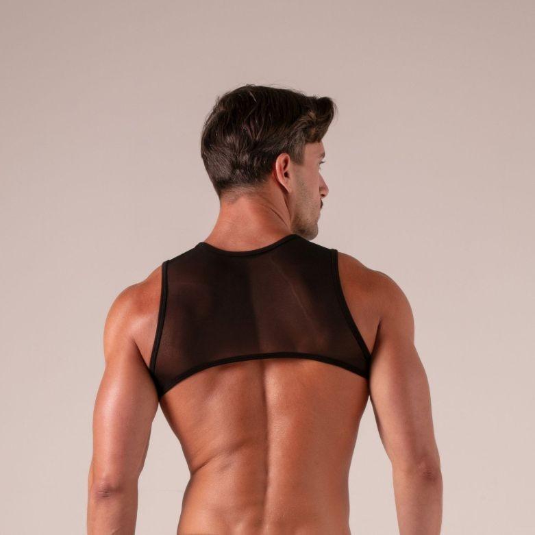 Absolu Male By TOF PARIS Rebel Harness Lace - Up Light Mesh Faux Leather Black 45