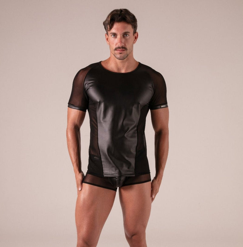 Absolu Male By TOF PARIS Rebel Mesh T-Shirt Crew - Neck Leather Look 17