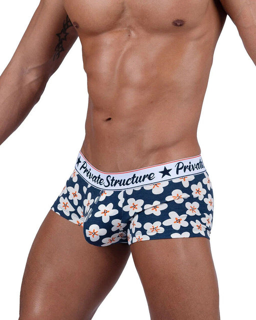 Boxer PRIVATE STRUCTURE Classic Motif Mid - Waist Boxer Trunk 4505 Floral Navy1