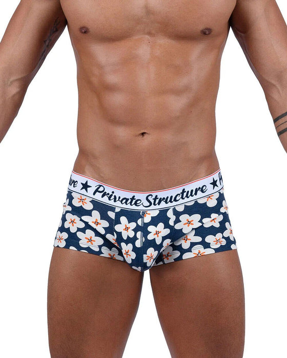 Boxer PRIVATE STRUCTURE Classic Motif Mid - Waist Boxer Trunk 4505 Floral Navy - SexyMenUnderwear.com