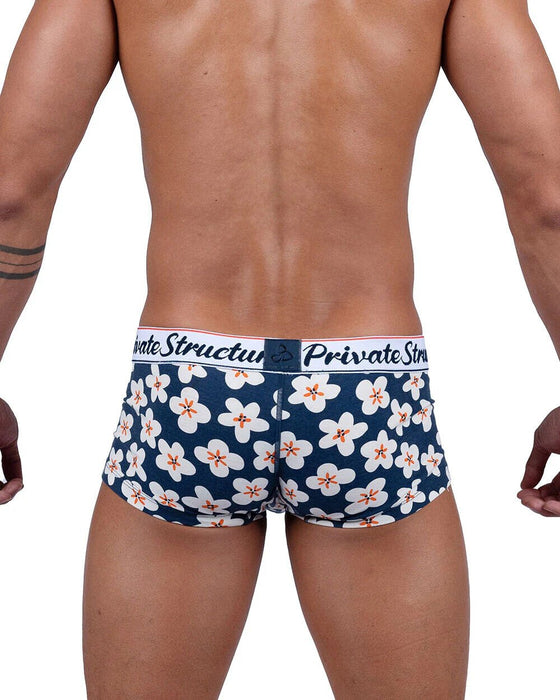 Boxer PRIVATE STRUCTURE Classic Motif Mid - Waist Boxer Trunk 4505 Floral Navy - SexyMenUnderwear.com