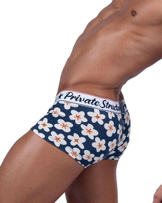 Boxer PRIVATE STRUCTURE Classic Motif Mid - Waist Boxer Trunk 4505 Floral Navy - SexyMenUnderwear.com