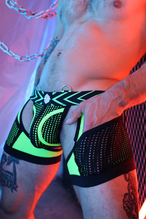 BREEDWELL Boxer - Jock Chock Dickmatized Chaps Combo Mesh Pockets Neon Green1