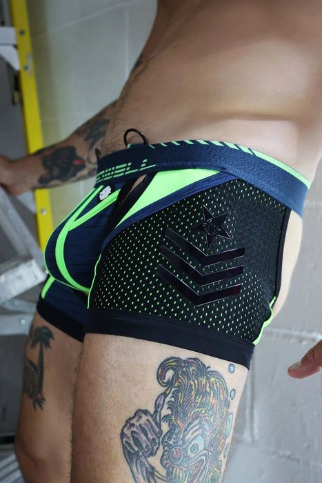 BREEDWELL Cockpit Backless Boxer Chock Jock - Chaps Trio Navy/Neon 26 - SexyMenUnderwear.com