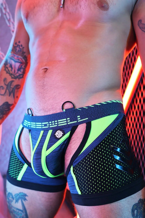 BREEDWELL Cockpit Backless Boxer Chock Jock - Chaps Trio Navy/Neon 26 - SexyMenUnderwear.com