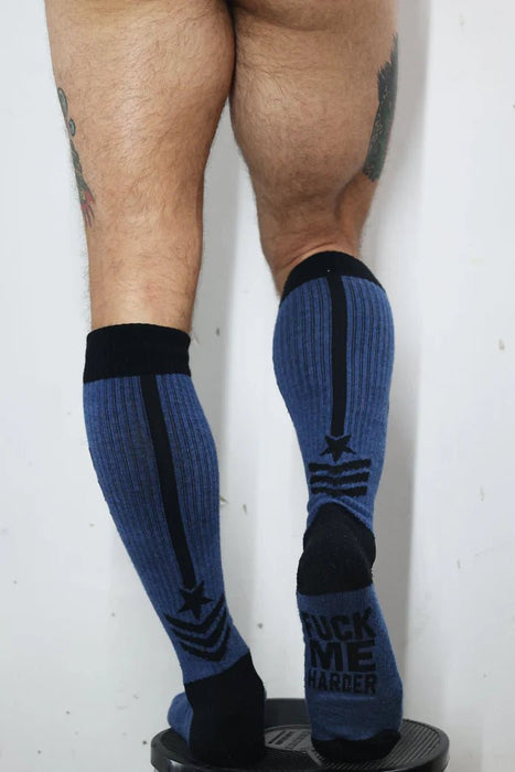 BREEDWELL Cockpit Long Socks With Soft Yarn Fabric Knee - Sock Navy - SexyMenUnderwear.com