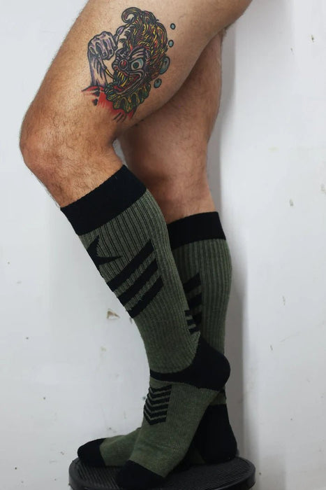 BREEDWELL Cockpit Sock With Soft Yarn Fabric Long Socks in Army Green 53 - SexyMenUnderwear.com