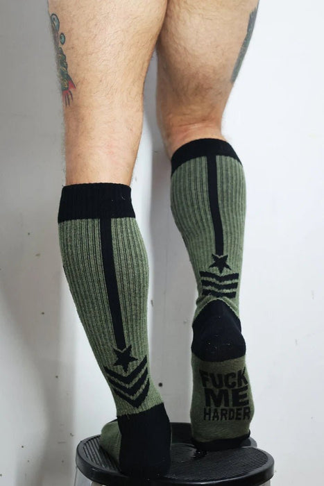 BREEDWELL Cockpit Sock With Soft Yarn Fabric Long Socks in Army Green 53 - SexyMenUnderwear.com