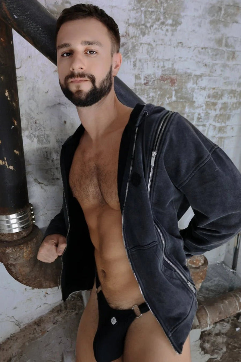 BREEDWELL Darkroom Hoodie Unique Zippers Heavy - Weight Knit Cotton Vest in Black1