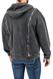 BREEDWELL Darkroom Hoodie Unique Zippers Heavy - Weight Knit Cotton Vest in Black3