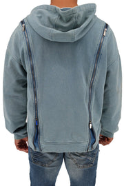 BREEDWELL Darkroom Hoodie Unique Zippers Heavy - Weight Knit Cotton Vest in Indigo6