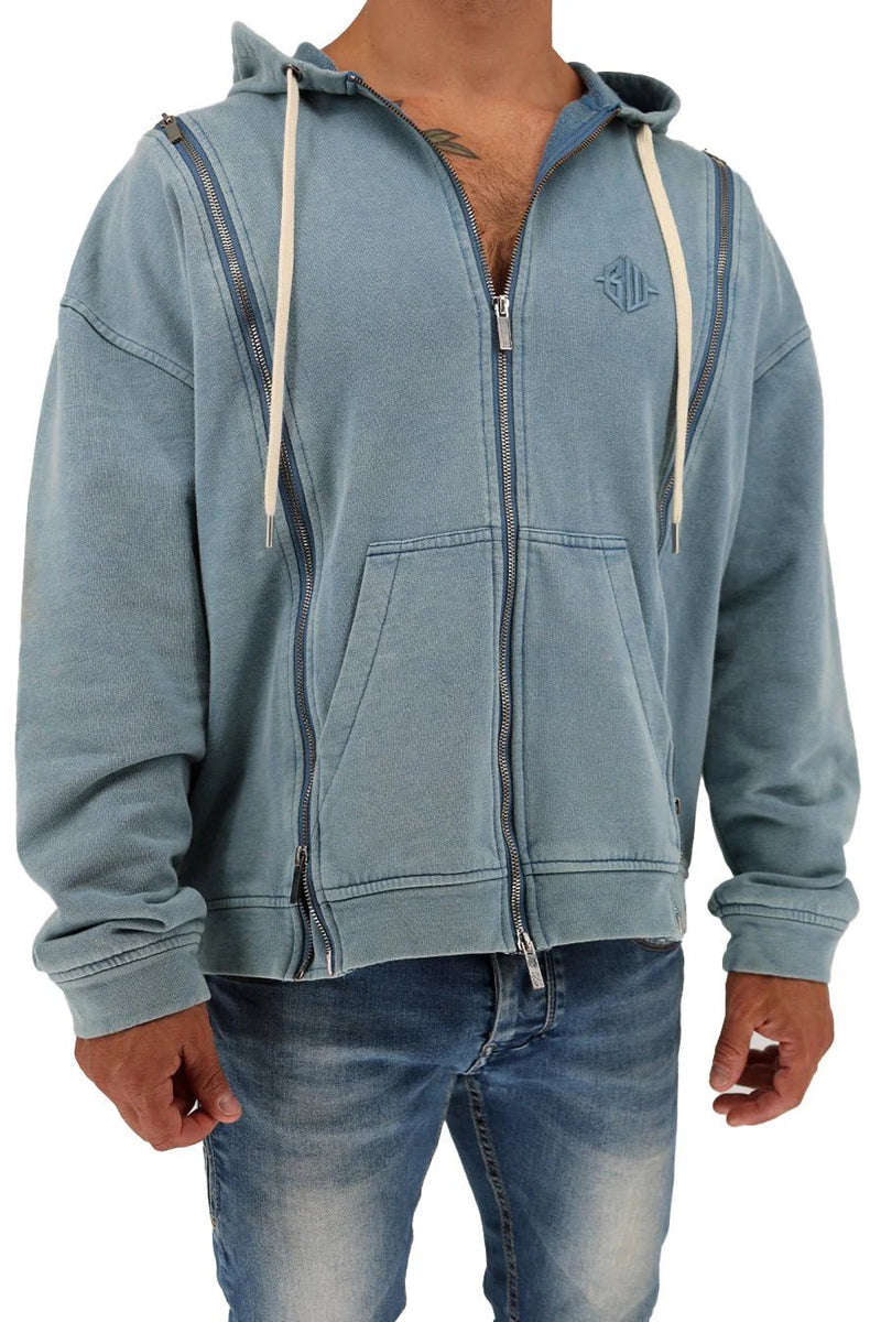 BREEDWELL Darkroom Hoodie Unique Zippers Heavy - Weight Knit Cotton Vest in Indigo9