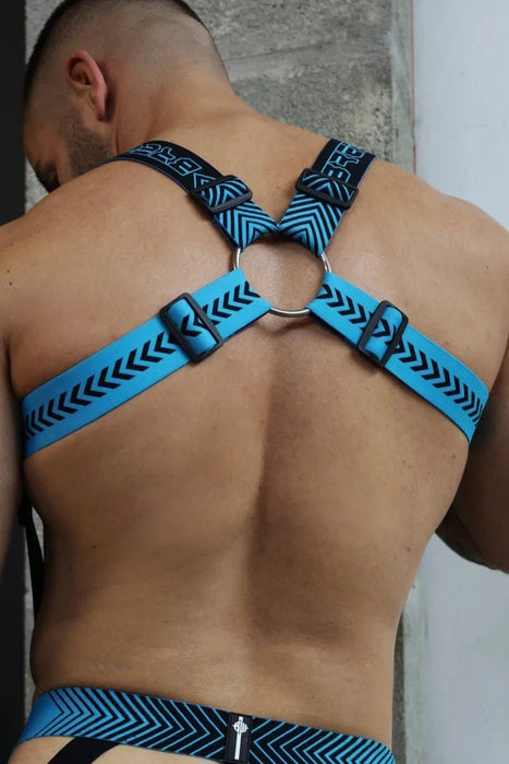 BREEDWELL Futura Body Harness Jacquard Chevron Removable Side in Aqua Blue - SexyMenUnderwear.com