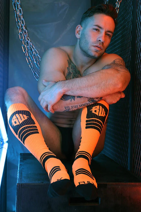 BREEDWELL Hypnotix Nylon Socks Long Knee High Neon Orange - SexyMenUnderwear.com