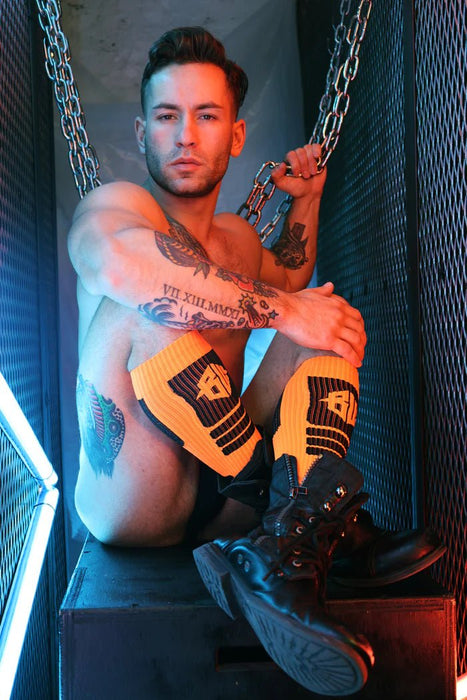 BREEDWELL Hypnotix Nylon Socks Long Knee High Neon Orange - SexyMenUnderwear.com