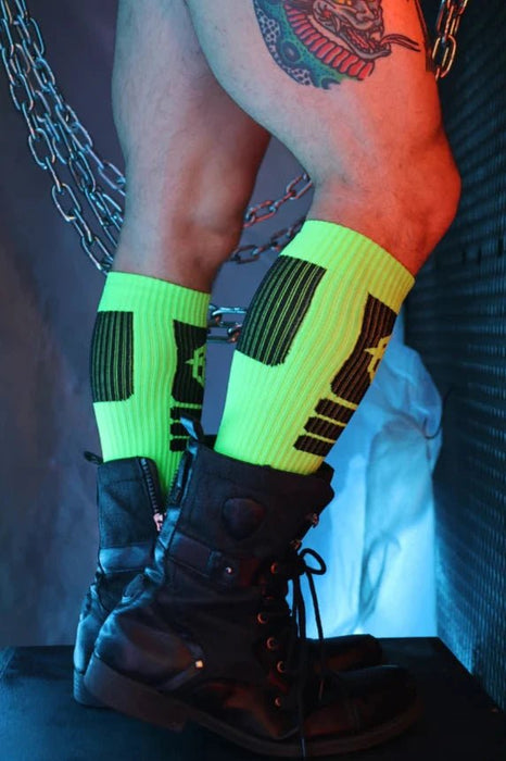 BREEDWELL Hypnotix Socks Knee - High Nylon Long Socks Neon Green - SexyMenUnderwear.com