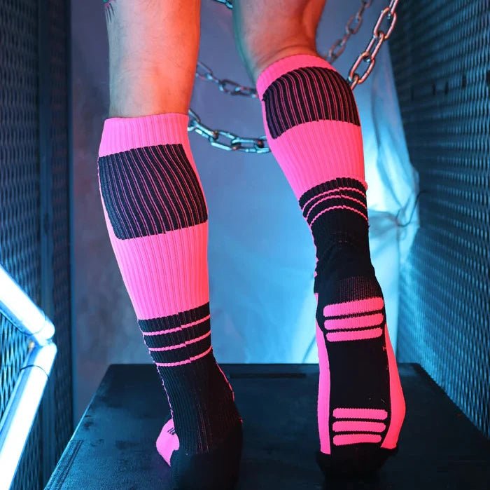 BREEDWELL Hypnotix Socks Knee - High Nylon Long Socks Neon Pink - SexyMenUnderwear.com