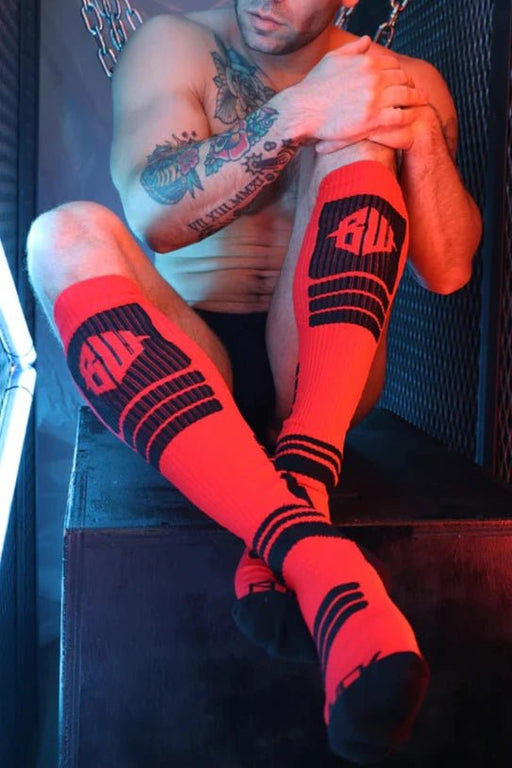 BREEDWELL Hypnotix Socks Knee - High Nylon Long Socks Red - SexyMenUnderwear.com