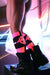 BREEDWELL Infinity Socks Ultra Luxurious Knee - High Sock Logo Stripes Neon Pink1