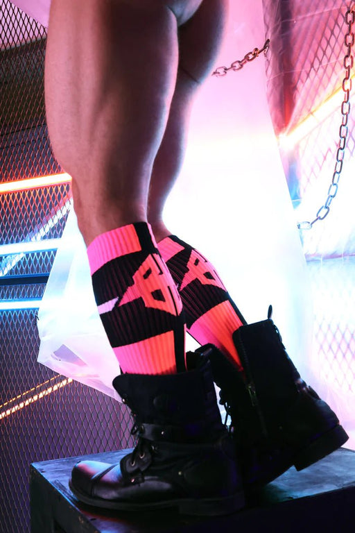 BREEDWELL Infinity Socks Ultra Luxurious Knee-High Sock Logo Stripes Neon Pink