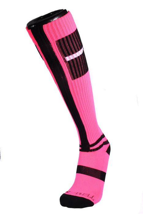 BREEDWELL Infinity Socks Ultra Luxurious Knee - High Sock Logo Stripes Neon Pink5