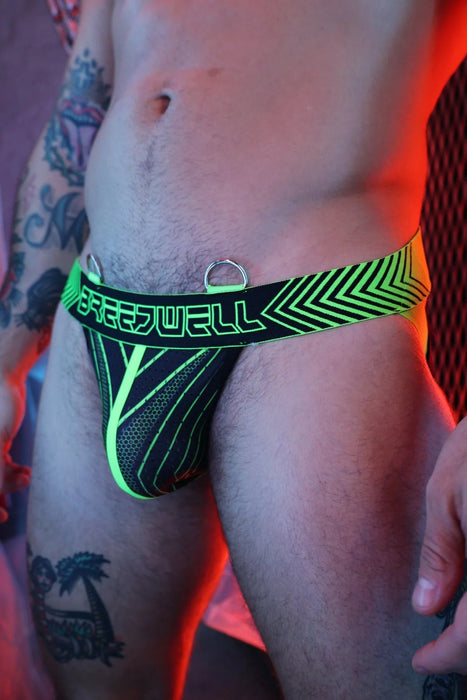 BREEDWELL Jockstrap Futura Chevron Jacquard Neon Green Jock 51 - SexyMenUnderwear.com