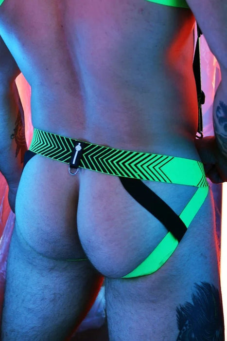 BREEDWELL Jockstrap Futura Chevron Jacquard Neon Green Jock 51 - SexyMenUnderwear.com