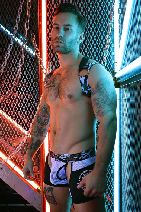 BREEDWELL Neo Camo 3 - Way Harness Removable Back & Claw Clips White - SexyMenUnderwear.com