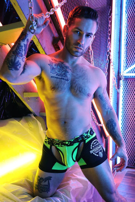 BREEDWELL Neo - Camo Boxer Chock Chaps Combo Jock Green Neon 15 - SexyMenUnderwear.com