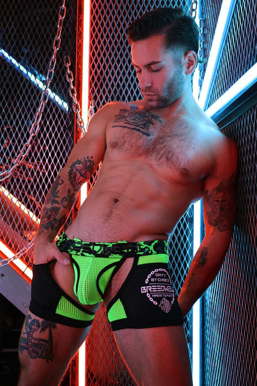 BREEDWELL Neo - Camo Boxer Chock Chaps Combo Jock Green Neon 15 - SexyMenUnderwear.com