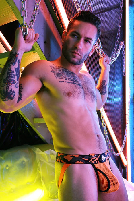 BREEDWELL Neo - Camo Jock With Built - In D - Rings Jockstrap Neon Orange 16 - SexyMenUnderwear.com