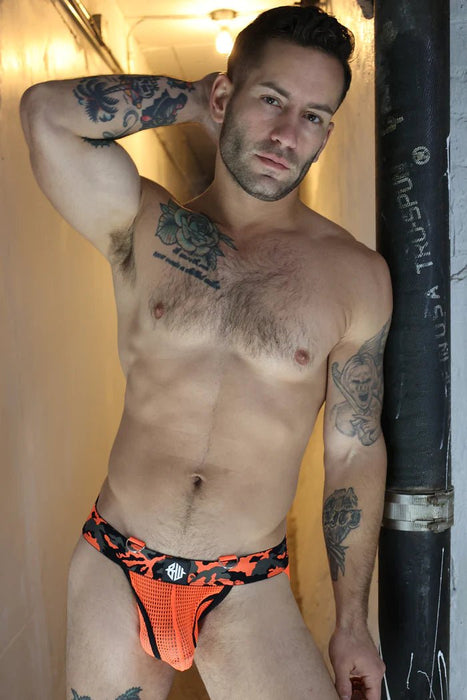 BREEDWELL Neo - Camo Jock With Built - In D - Rings Jockstrap Neon Orange 16 - SexyMenUnderwear.com