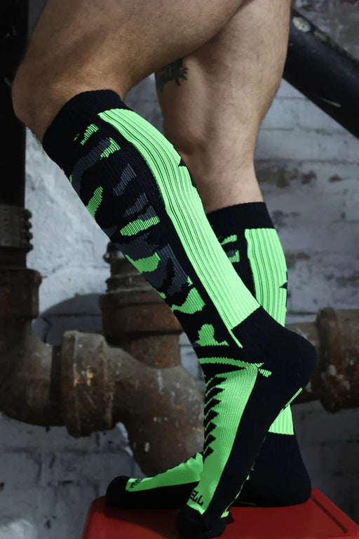 BREEDWELL Neo - Camo Sock Chevron Knee High Long Socks Neon Green - SexyMenUnderwear.com