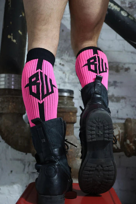 BREEDWELL Neo - Camo Socks Chevron Knee High Long Sock Neon Pink - SexyMenUnderwear.com