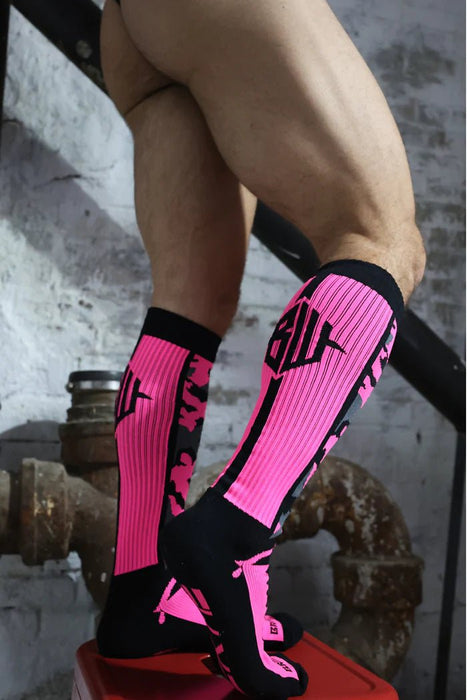 BREEDWELL Neo - Camo Socks Chevron Knee High Long Sock Neon Pink - SexyMenUnderwear.com