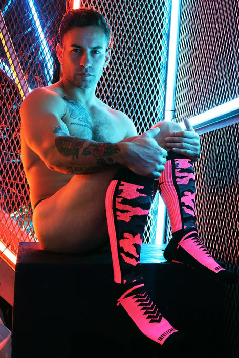 BREEDWELL Neo - Camo Socks Chevron Knee High Long Sock Neon Pink - SexyMenUnderwear.com