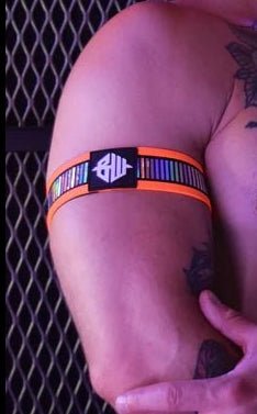 BREEDWELL Reflector Armbands Iridescent Foil Stripe Knit Neon Orange 351