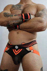 BREEDWELL Revolution Jock Elastic Mesh See - Through Jockstrap Neon Orange 281