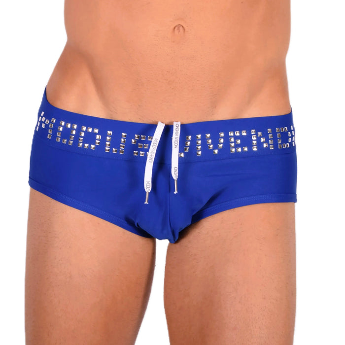 Modus Vivendi Swim-Briefs With Shiny Metallic Cubic Waistband Blue BS1811 10