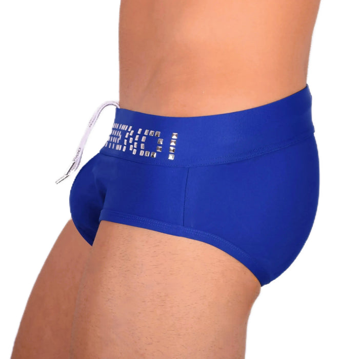 Modus Vivendi Swim-Briefs With Shiny Metallic Cubic Waistband Blue BS1811 10